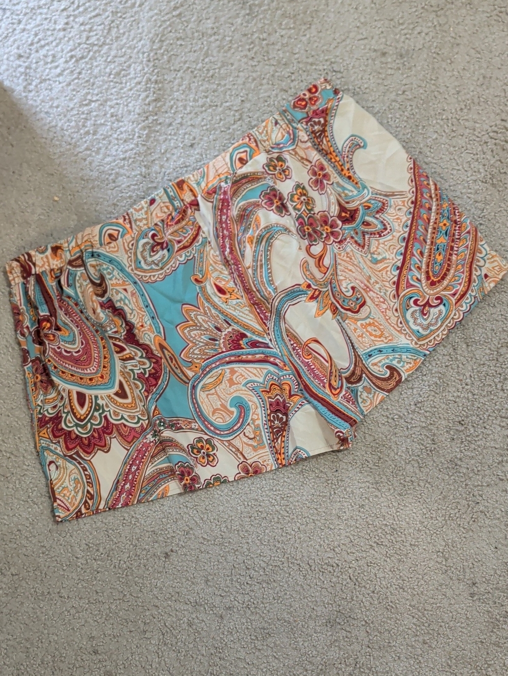 Women’s Paisley Print Elastic Waist Shorts - Teal & Multicolor Women's 18/20